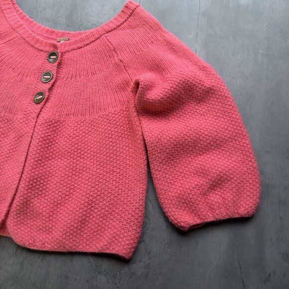 Free People Pink Knit Cardigan Angora Wool Button Front Sweater Women’s XS/S - Picture 7 of 11